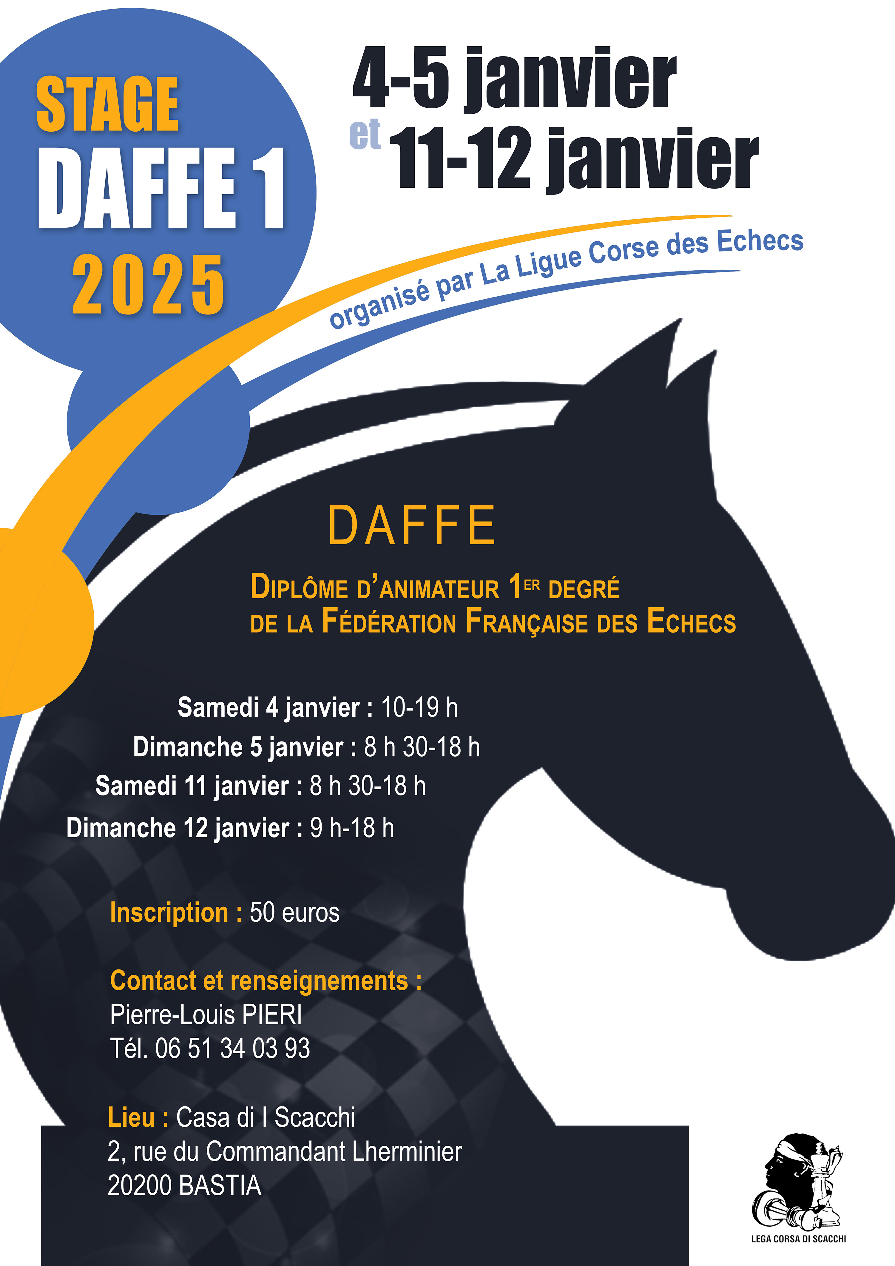 Formation DAFFE 1 - Devenez Animateur d'Échecs ! 4/5 et 11/12 janvier 2025