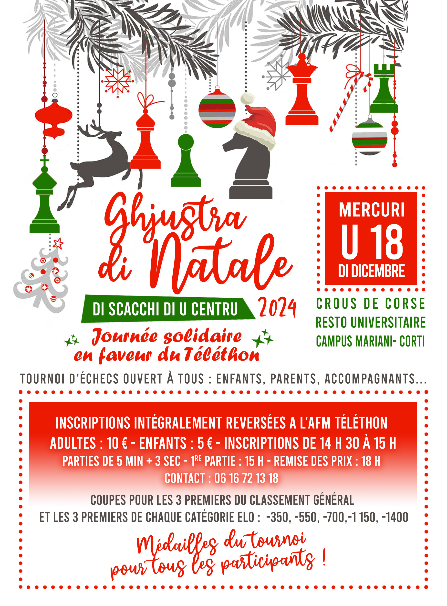 Tournoi de Noël de l’Associu I Scacchi di U Centru : une journée solidaire en faveur du Téléthon